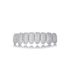 Hip Hop Full CZ Stones Teeth Grillz Caps Cubic Zircon Iced Out Micro Pave Top&Bottom Charm Grills Set For Men Women Jewelry Gift