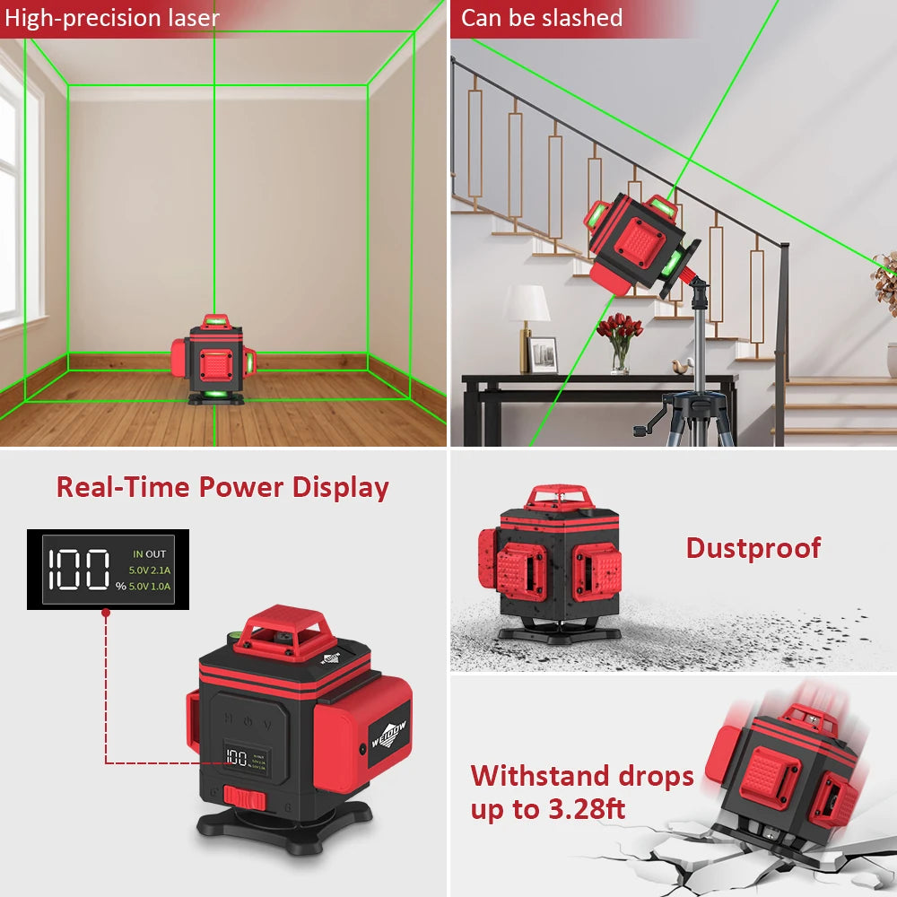 WEIDDW 16 Lines Nivel Laser Professional Laser Level 360°Self-leveling Horizontal Vertical Green Lights Laser Level Buid lTool