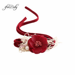 Kids Women Burned Vintage Rose Flower Headband With Pearl Nylon Stretch Headband