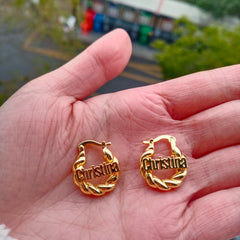 18MM Twist Small Hoop Custom Personalized Names Letter Earrings For Women Copper Nameplate Stud Earring Gift Jewelry