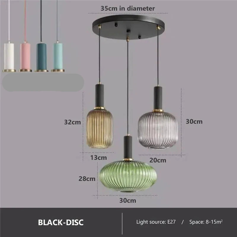 Retro restaurant colorfull glass pendant lights Creative living room Lamp Simple bedside lamp LED E27 hanging loft lighting