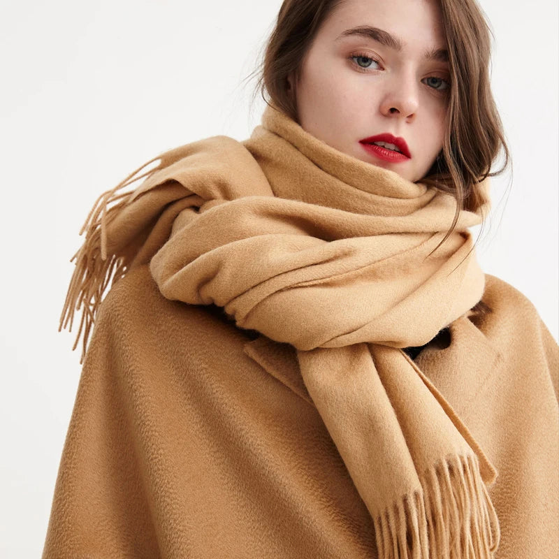 Winter Pure Long Cashmere Scarf Women Luxury Brand Real Cashmere Scarf Warm Thick Soft Solid Shawl Ladies Wrap