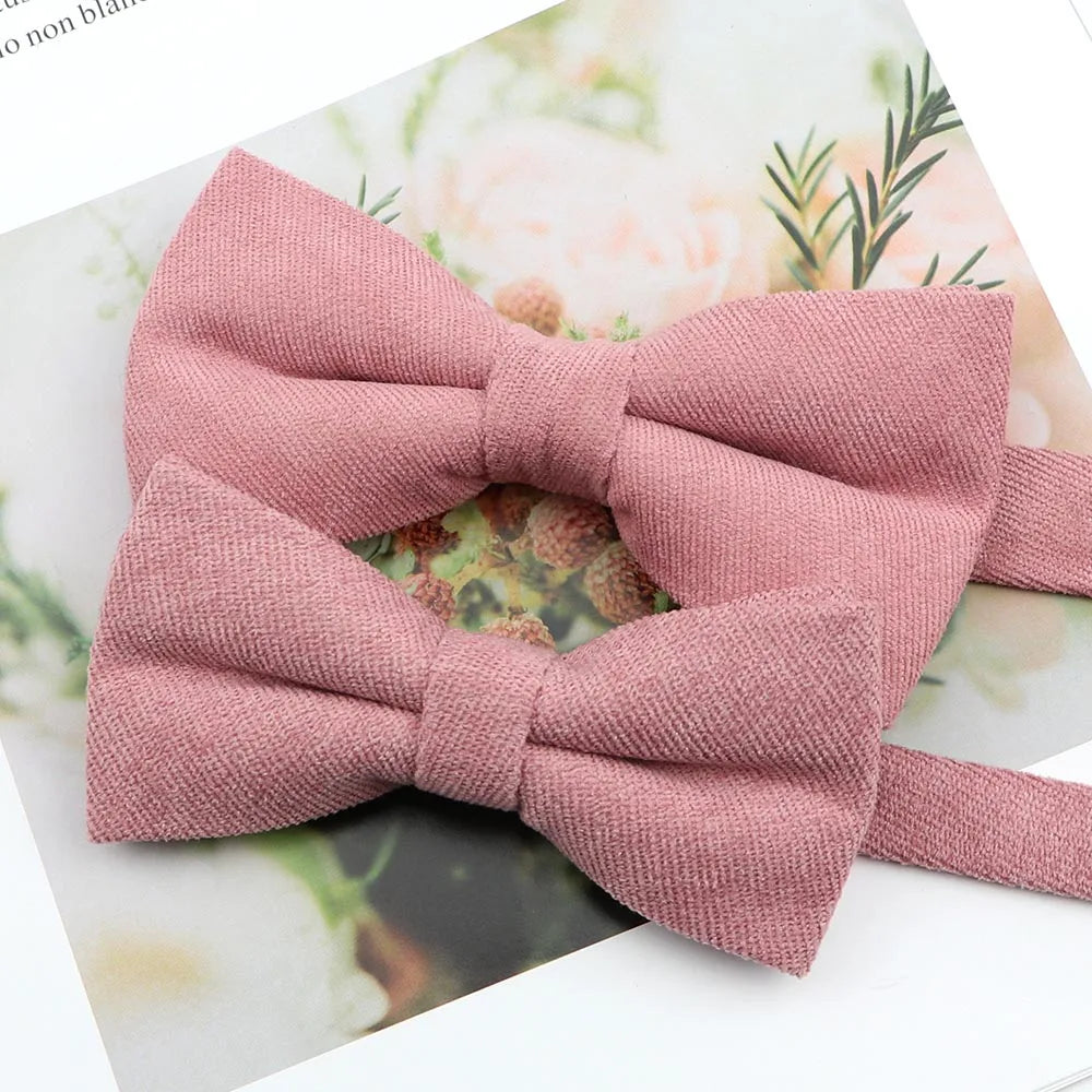 Mens Super Soft Downy Suede Parent-Child Bowtie Set Macarons Solid Color Classic Design Cute Butterfly Red Green Blue Pink Tie