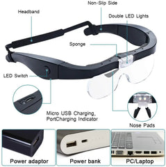 Rechargeable Head Magnifier Glasses Magnifier with Detachable Lenses 1.5X, 2.5X, 3.5X, 5X for Reading Close Work Hobby