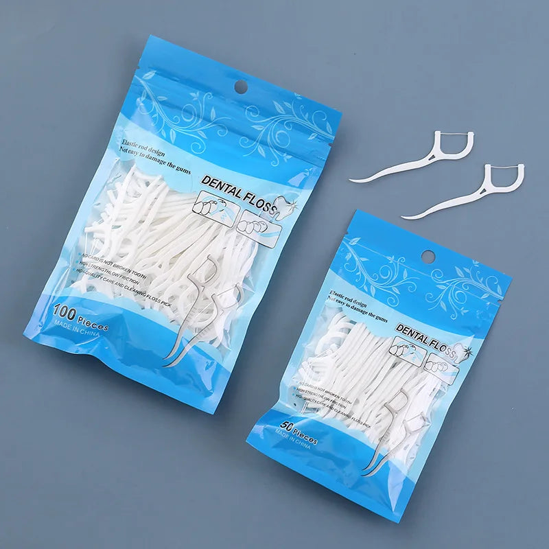 50/100pcs Dental Floss Flosser Picks Toothpicks Teeth Stick Tooth Cleaning Interdental Brush Dental Floss Pick Oral Hygiene Care