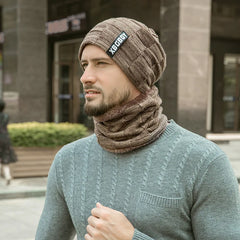 Winter Beanie Hats Scarf Set Warm Knit Hat Skull Cap Neck Warmer with Thick Fleece Lined Winter Hat and Scarf for Men Women