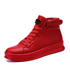 Large Size High Top PU Leather Men's Sneakers Male Running Shoes Sports Man Shoes Sport Man Sneakers Red Vulcanise Flat GME-2226