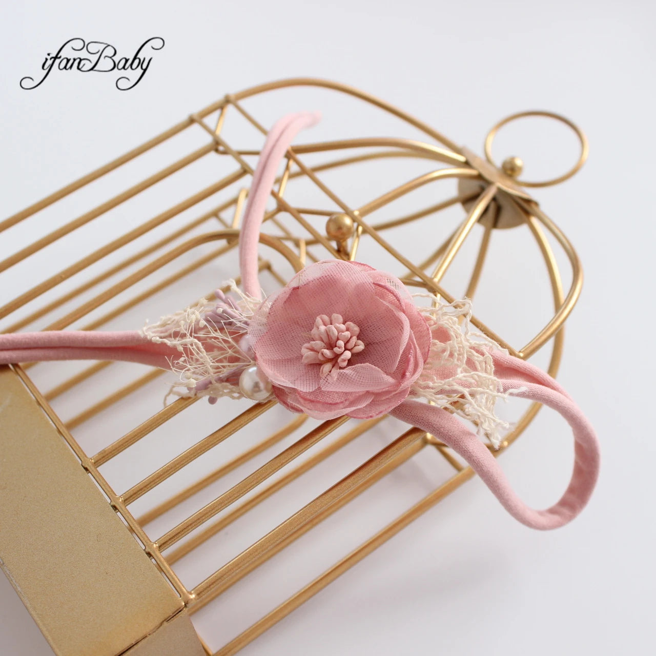 Kids Women Burned Vintage Rose Flower Headband With Pearl Nylon Stretch Headband