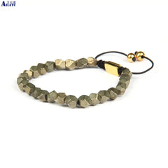 Hand Cut Natural Pyrite Stone Thread Braided Macrame Bracelet Healing Energy Men Jewelry Women Bangle