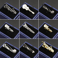 Fashion Metal Men Tie Clip Golden Musical Instrument Guitar Scissors Leaf Glasses Shape Simple Bar Clasp Mens Suit Wedding Gift