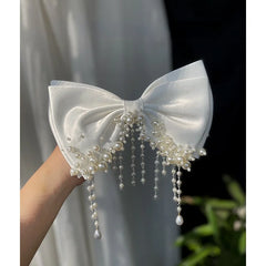 New white bow Beaded Bridal hair decoration wedding brides clips hairpin hair accessories