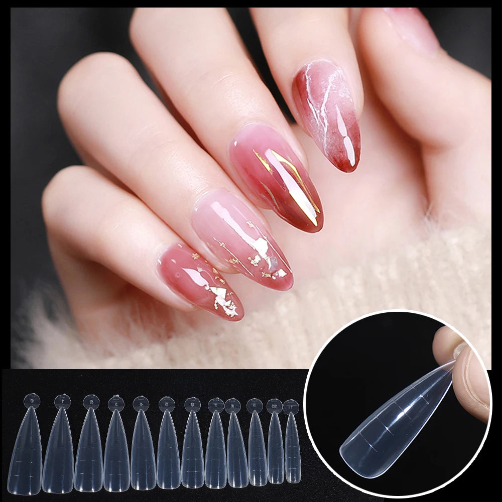 NEW Stiletto Coffin Clear Dual Forms False Tips Quick Building Gel Mold Nail System Full Cover Nail Extension Forms Top