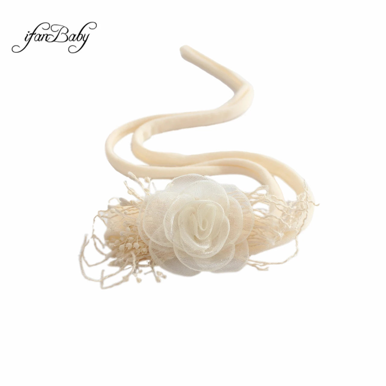 Kids Women Burned Vintage Rose Flower Headband With Pearl Nylon Stretch Headband