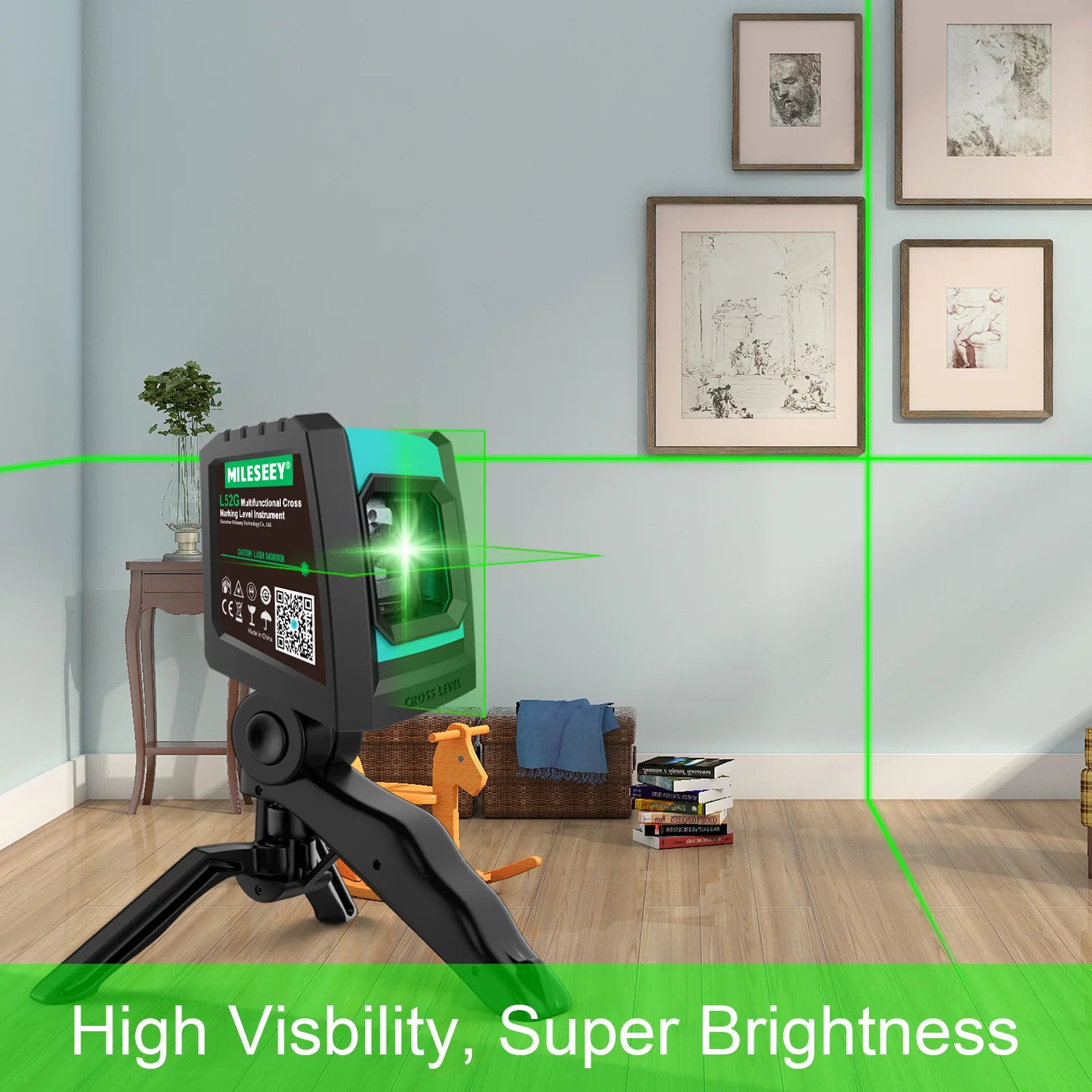 Laser Level L52 2 Lines Nivel Laser,4° Self-Leveling, Horizontal and Vertical Cross Line Laser