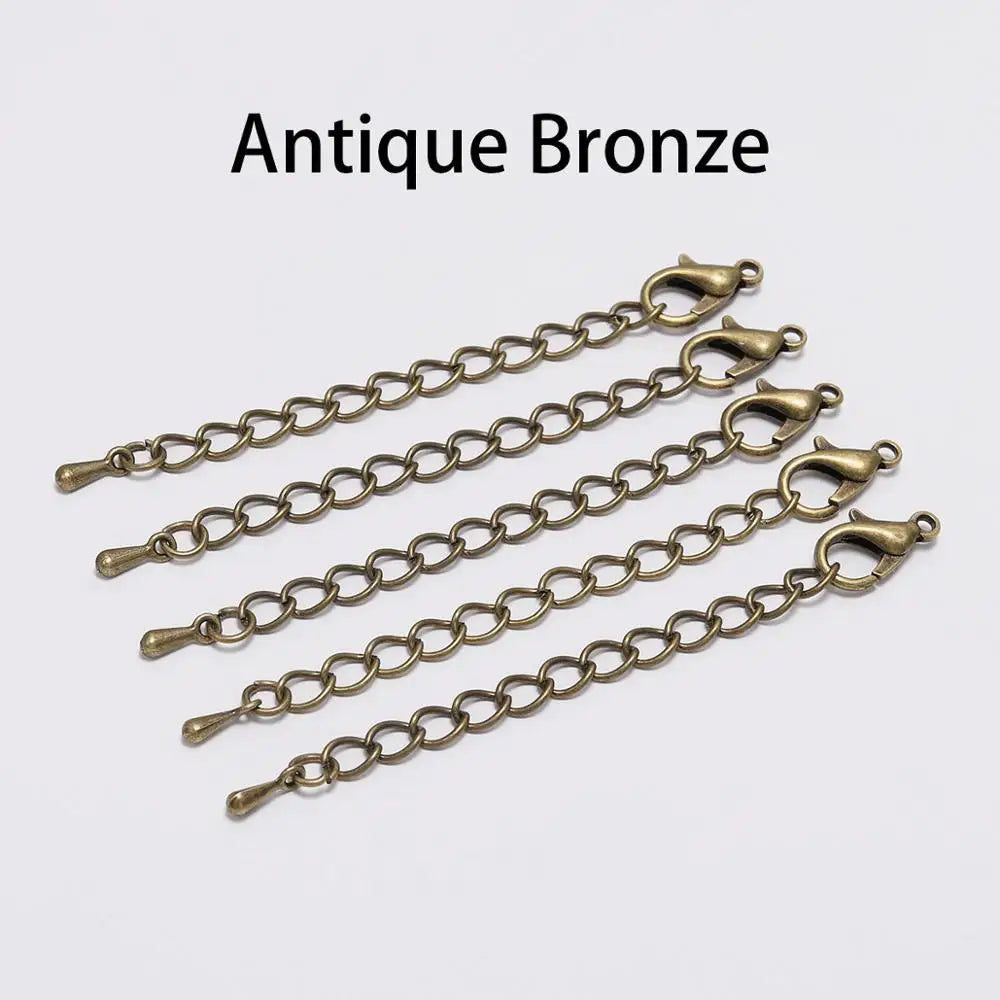 10pcs/lot 50 70mm Tone Extended Extension Tail Chain Lobster Clasps Connector For DIY Bracelet Necklace Jewelry Making Findings