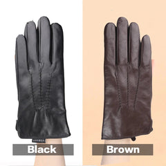 Comfortable Keep warm gloves male winter,Water ripple design sheepskin men's gloves,black men's leather gloves-8001Y