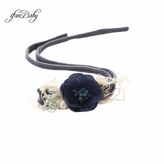 Kids Women Burned Vintage Rose Flower Headband With Pearl Nylon Stretch Headband