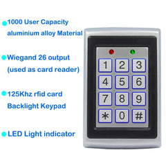 125Khz RFID Metal Access Control Keypad Waterproof Rainproof Cover Door Opener Electronic Lock System Lock Keypad WG26 Output