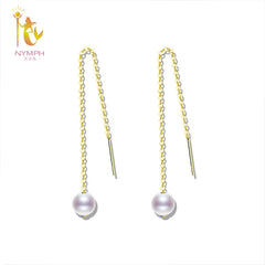 Real 18K Gold Jewelry Drop Earrings Natural Freshwater Pearl Pure AU750 Tassel Earrings Fine Jewelry Gifts for Women E365