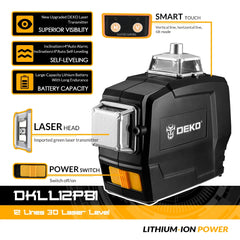 DKLL12PB1 3D Green Laser Level 12 Lines Horizontal Vertical Cross Lines Auto Self-Leveling Manual Mode