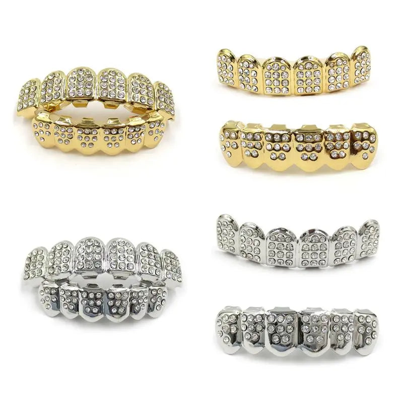 New Fshion Hip Hop Gold Silver Colour Iced Out CZ Teeth Grillz Top Bottom  Men Women Jewelry