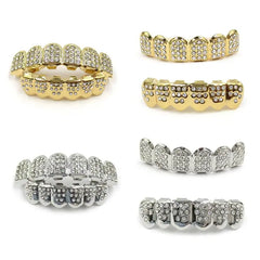 New Fshion Hip Hop Gold Silver Colour Iced Out CZ Teeth Grillz Top Bottom  Men Women Jewelry