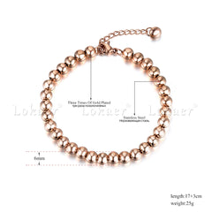 Lokaer Classic Rose Gold Color 4/5/6mm Round Beads Strand Bracelets Bangle Stainless Steel Link Chain Bracelet For Women B18023