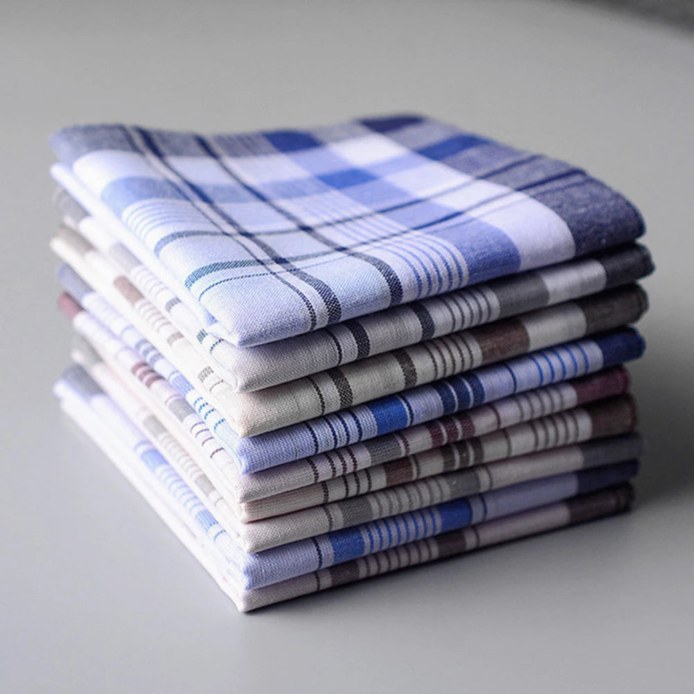 5Pcs Square Plaid Stripe Handkerchiefs Hanky Pocket Cotton Towel 38*38cm Random Men Casual Handkerchiefs Business Cotton Scarf