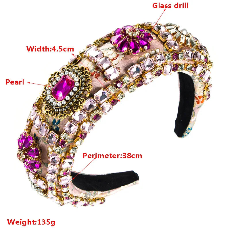 Luxury Baroque Palace Style Full Rhinestone Headband Hair Accessories Women Thickened Sponge Embroidery Prom Hairband Hair Hoop