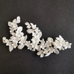 Handmade Rhinestones Crystal Pearls Ceram Flower Leaf Bridal Hair Clip Barrettes Wedding Hair Accessories Women Jewelry