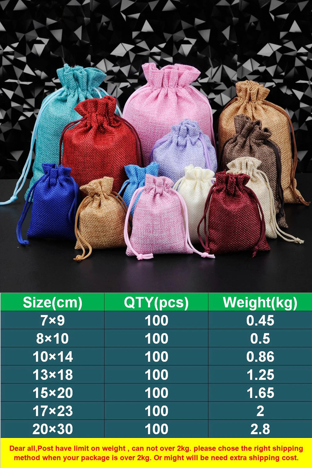 50Pcs/Lot Drawstring Natural Burlap Bag Jute Gift Bags Multi Size Jewelry Packaging Wedding Bags with Candy Bag Can Custom Logo