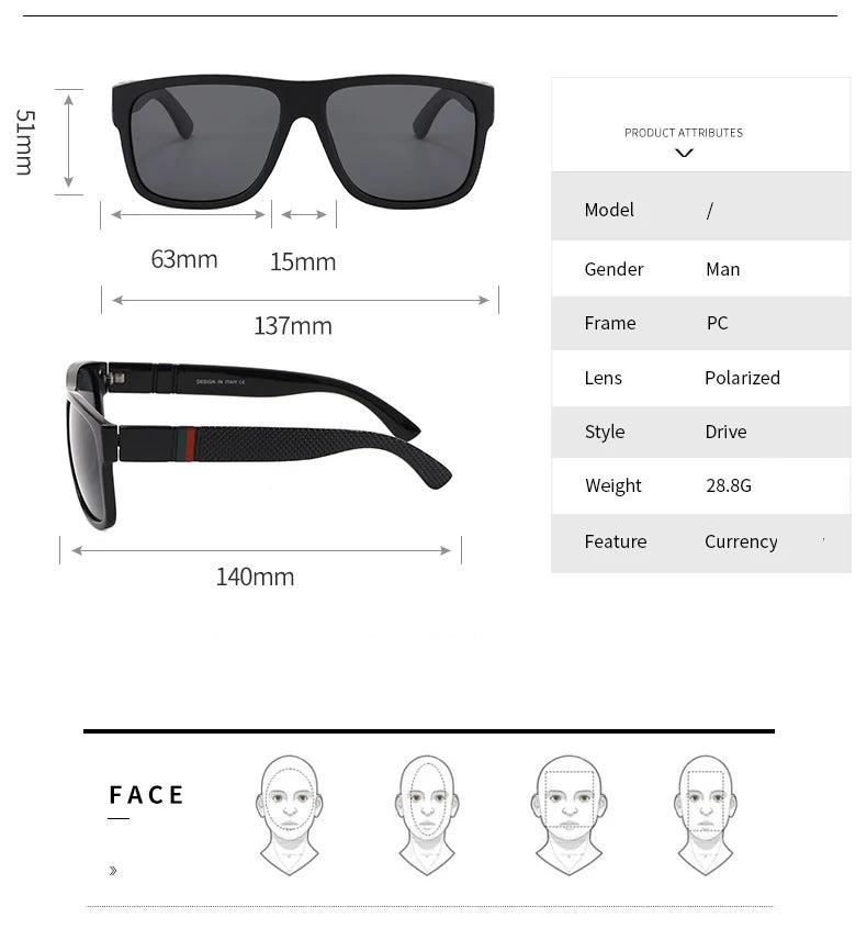 Fashion Square Polarized Sunglasses Men Vintage Plastic Male Sun Glasses Women Stylish Black Sport Shades UV400