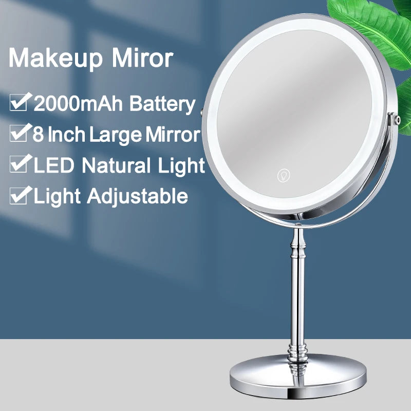 8 Inch Gold Makeup Mirror With Light USB Charging 10X Magnifying Vanity Mirror Backlit Adjustable Light Standing Cosmetic Mirror