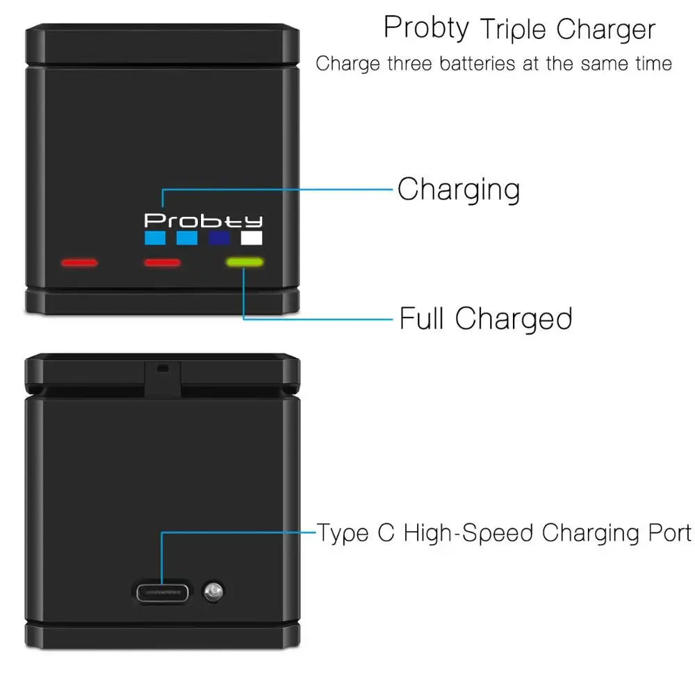 Original probty for GoPro Hero 7 hero 6 hero 5 Black Battery or Triple Charger for Go Pro Hero7 6 hero5 Black camera battery