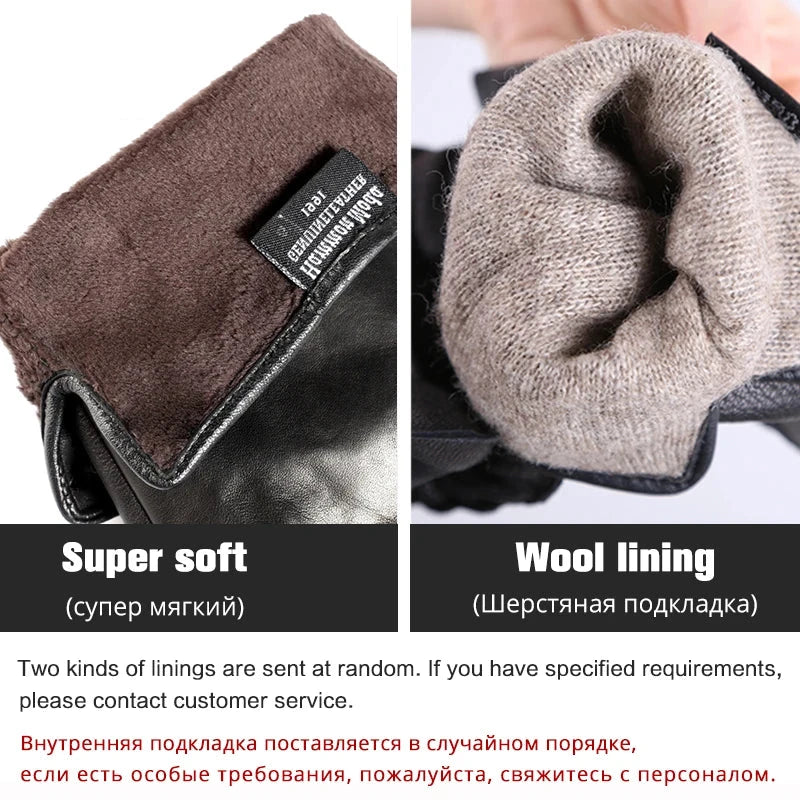 Comfortable Keep warm gloves male winter,Water ripple design sheepskin men's gloves,black men's leather gloves-8001Y