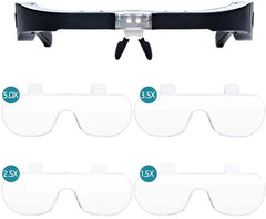 Rechargeable Head Magnifier Glasses Magnifier with Detachable Lenses 1.5X, 2.5X, 3.5X, 5X for Reading Close Work Hobby