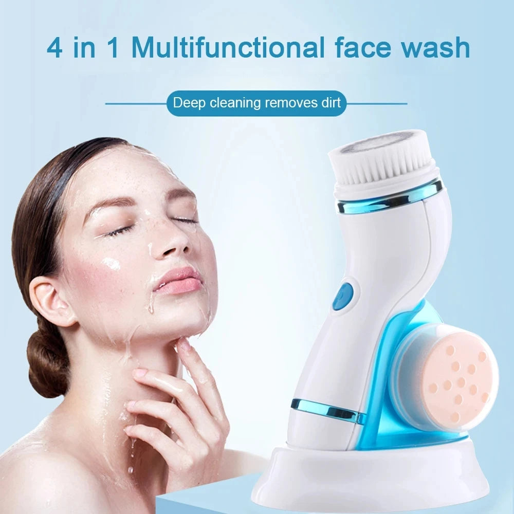 Rechargeable Facial Cleansing Spin Brush Set with 4 Exfoliation Brush Heads Waterproof Face Spa System Scrubber Deep Cleansing