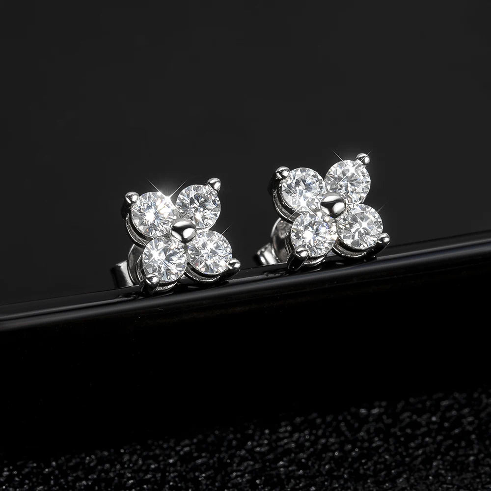 D VVS1 Round Moissanite Stud Earrings for Women Man 4 Stones Classic s925 Sterling Silver Earring with GRA Gift Jewelry