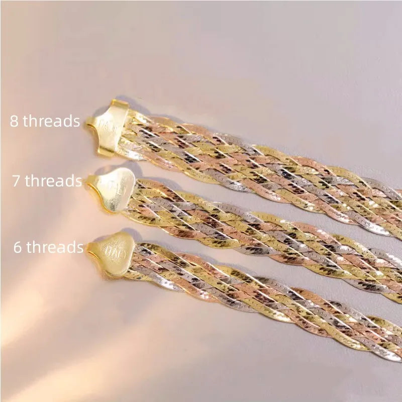 Real 925 Sterling Silver Three Color Gold Plated Multi Threads Woven Bracelets For Women Italian Jewelry Trendy Luxury Bracelets