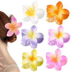 Muweordy Colored Frangipani Plastic Hair Claw Plumeria Flower Crab Hair Clip for Women Travel Beach New Popular Hair Catches 1pc