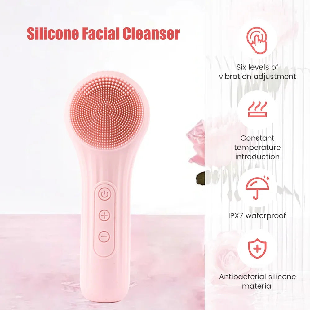 Sonic Silicone Facial Brush Cleaner Vibration Roller Massage Pore Deep Cleansing Scrubber Waterproof Face Exfoliating Cleanser