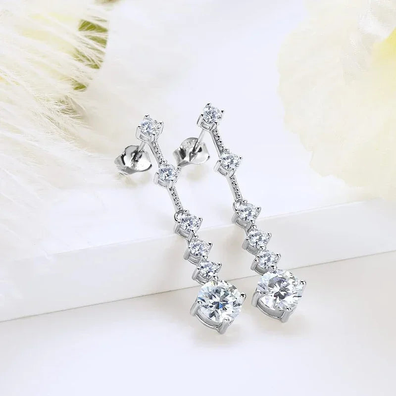 Moissanite Dangle Earrings For Women 3ct a Pair D Color VVS1 Diamond Long Tassel Ear Drops 925 Sterling Silver Fine Jewelry Gift