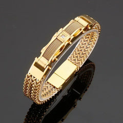 Fashionable and Trendy High-quality Stainless Steel Electroplated Gold Color Inlaid Zircon Men's Bracelet As A Gift To Friends