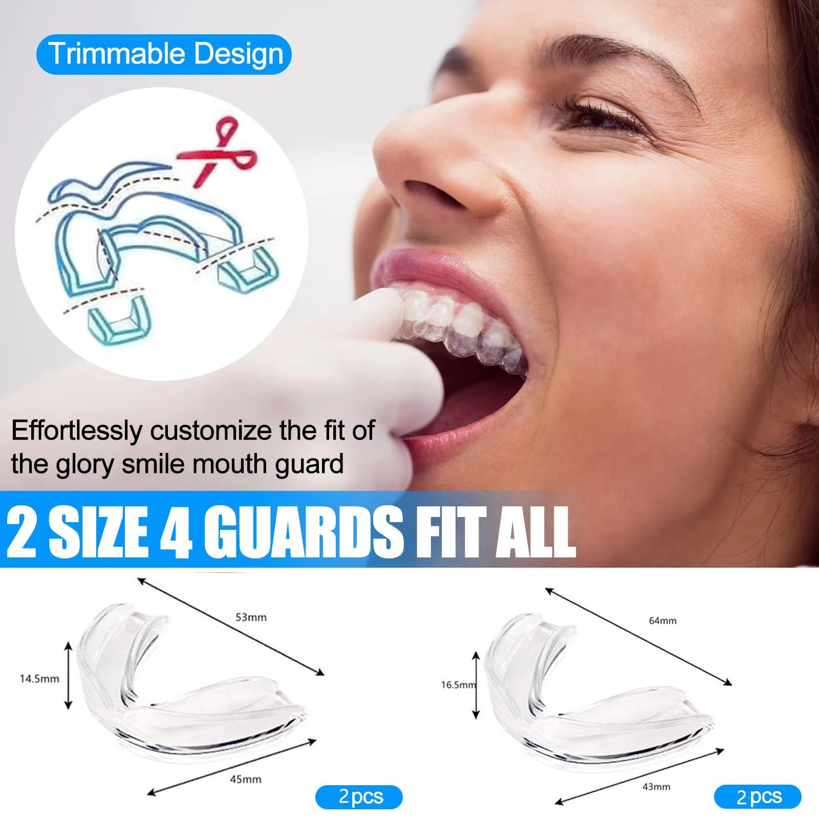 Moldable Mouth Guard for Clenching Teeth at Night Professional Mouth Night Guards for Teeth Grinding 2 Sizes Pack of 4 Upgraded