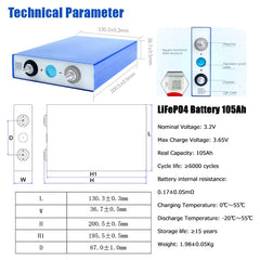 3.2V 105AH LiFePO4 Battery EVE Rechargeable Cell Grade A Free Busbar EU Stock For DIY 12V 24V 48V Lithium Battery Pack FREE TAX