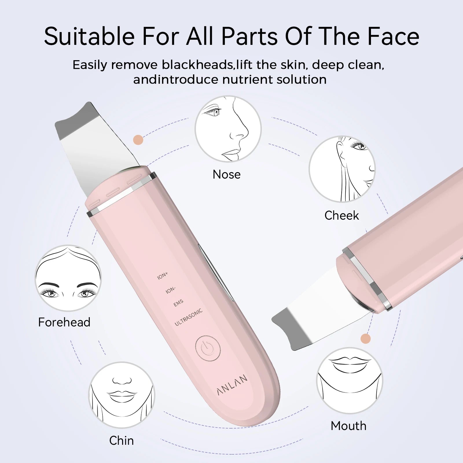 ANLAN Ultrasonic Skin Scrubber Deep Cleaning Peeling Shovel Limpiador Facial Skin Care Face Lifting Machine Ultrasonic Cleaner