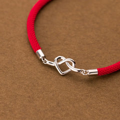 16-19.5cm 925 Sterling Silver Heart Red Rope Bracelets Black Red Thread String Jewelry Bracelets For Women Couple Girl