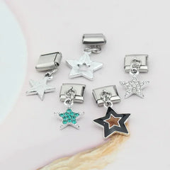 New Fashion Colour Glaze Star Shiny CZ Italian Links Charm Fit 9mm Stainless Steel Bracelet Jewelry DIY Making DJ433