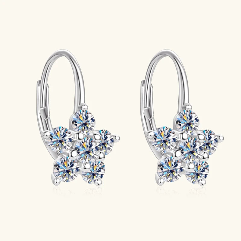 Original 925 Sterling Silver Flower Hoop Clip Earrings D0.60CT Full Moissanite Earrings for Women Wedding Jewelry Valentine Gift