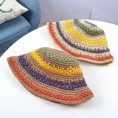 New Style Multicolor Foldable Sun Crochet Hat For Beach, Travel And Vacation handmade straw hat